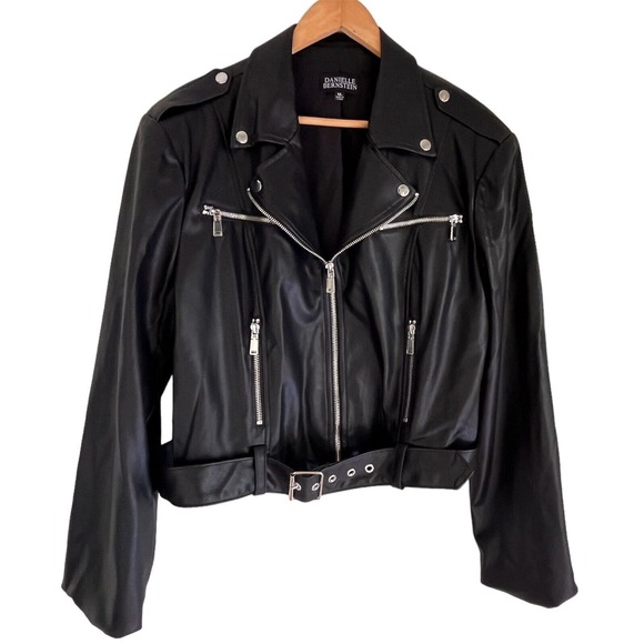 Danielle Bernstein Womens Faux-Leather Moto Motorcycle Jacket, Black, XL - Picture 5 of 13